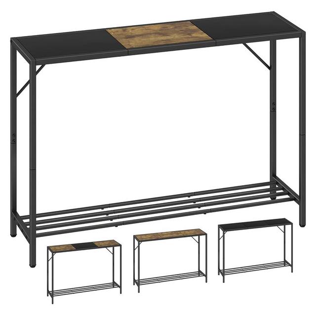LAATOOREE 41.7” Console Table, DIY Entryway Table, Hallway Foyer Table with Two- Color Top Shelf, Narrow Sofa Table for Entrance Hall, Corridor, Living Room - Wood Look Metal Frame