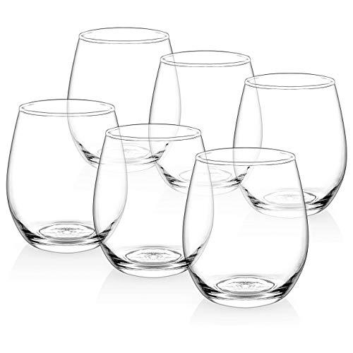 [Set of 6] Zuzoro Stemless Wine Glasses - 15oz - Decorative Long-lasting & Durable Wine Glass Set - For White or Red Wine - Great Holiday Gift for Wine Lovers