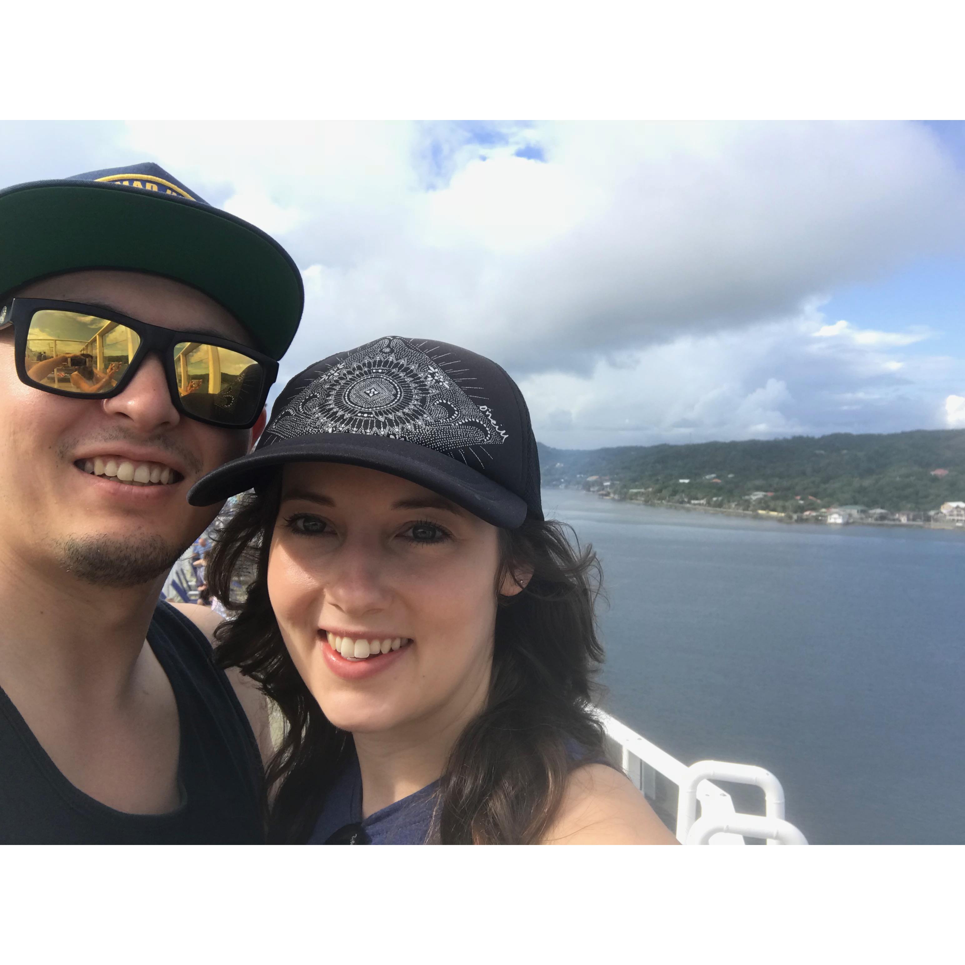 Our first big trip together! This was coming into the Honduras port.