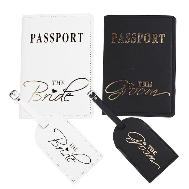 Syiomlis Mr and Mrs Luggage Tags couples passport holder set,Bridal Shower Gifts, honeymoon Engagement Gift, Anniversary, Newlywed, Bride Groom, his and her passport holder (Golden-2)