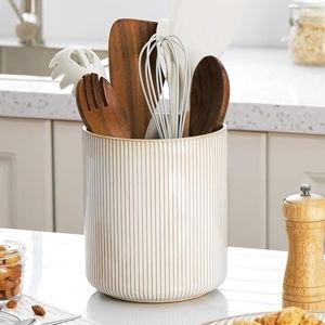 getstar Utensil Holder, Large Kitchen Utensil Holder for Kitchen Counter (H7.2” x W6.2”), Ceramic Cooking Utensil Holder with Cork Mat, Kitchen Decor for Counter (Vintage)