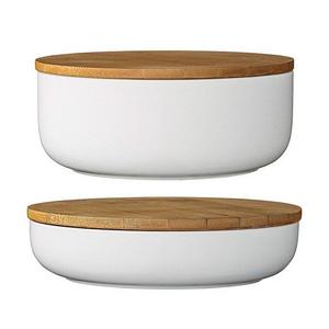 Bloomingville Ceramic Bowl Set with Bamboo Lids, White