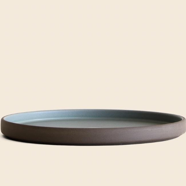 10.5” Square Sided Entree Plate - Dark Brown/ Moss