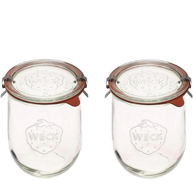 Weck Tulip Jars 1 Liter - Large Sour Dough Starter Jars with Wide Mouth - Suitable for Canning and Storage - 2 with Glass Lids