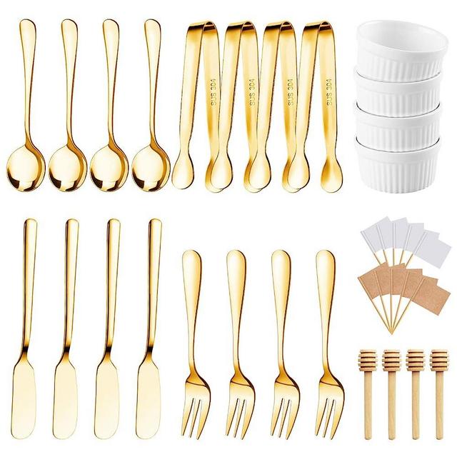 Mlurcu Cheese Butter Spreader Knife Set Charcuterie Accessories 64 Pcs Charcuterie Board Utensils Small Serving Tongs Forks and Spoons Dipping Bowls Honey Dippers Toothpick Flags for Pastry Making