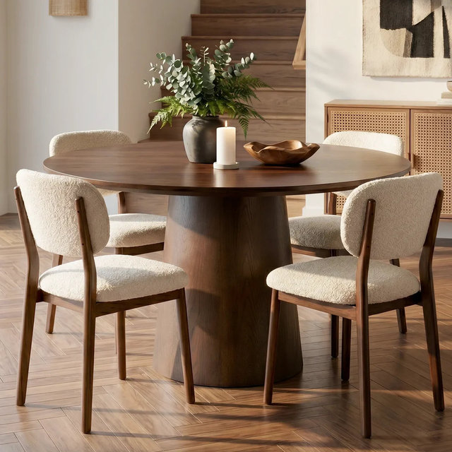 Orchid 52" Solid Oak Wood Round Pedestal Dining Table