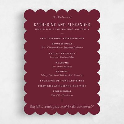 Red Scalloped Wedding Program - Dove