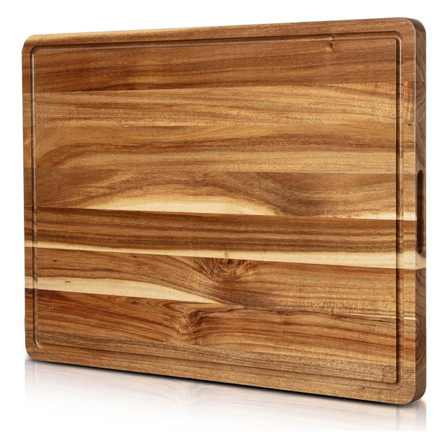 Cheese Charcuterie Board for Kitchen, Extra Large Cutting Board with Side Handles & Juice Grooves, Reversible Wooden Chopping Board, 24 x 18 In