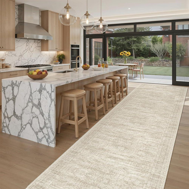 Soalmost Hallway Runner Rug 3x18 - Kitchen Rugs 18ft Washable Entryway Rug Vintage Kitchen Runners Non Slip Farmhouse Indoor Carpet Runner for Living Room Bedroom, Beige