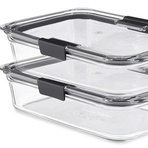 Rubbermaid Glass Food Storage Containers, 8 Cup, Set of 2, BPA-Free, Leak-Proof, Clear