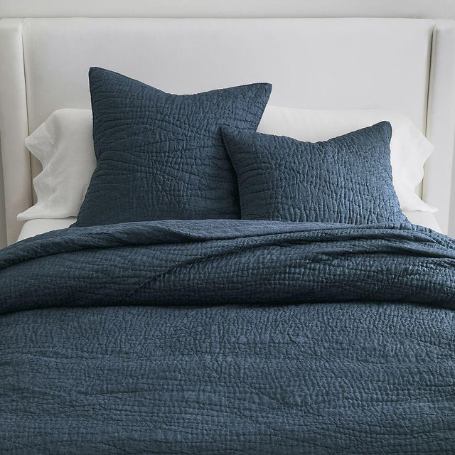 Denim Belgian Flax Linen Handcrafted Quilt, King/Cal. King