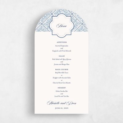 Blue Arch Wedding Menu - Como