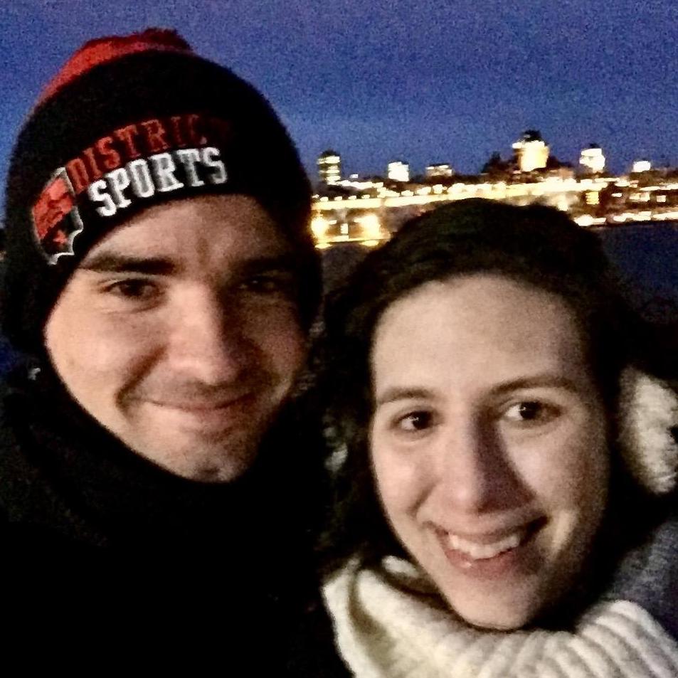 March 2018: Davide flew back to the states for Spring Break and we took a road trip together to Quebec. Here we are overlooking the St Lawrence River.