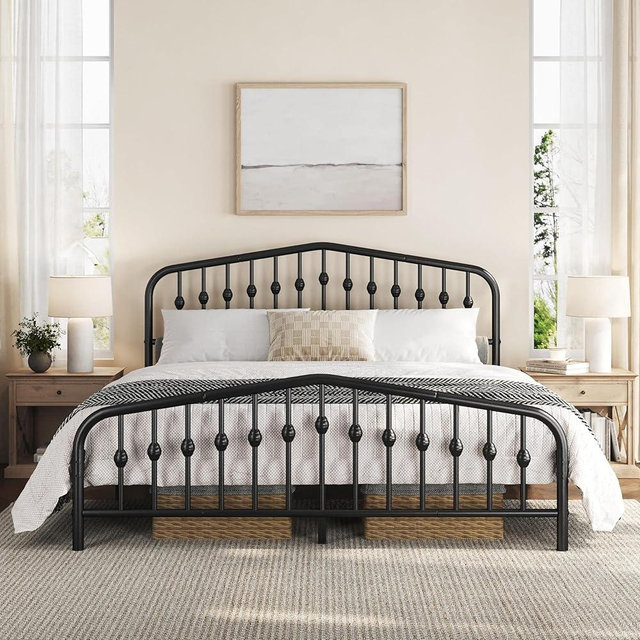 Yaheetech Metal Bed Frame King Size Metal Platform Bed Frame with Victorian Style Headboard/Footboard/Easy Assembly/No Box Spring Needed/Black