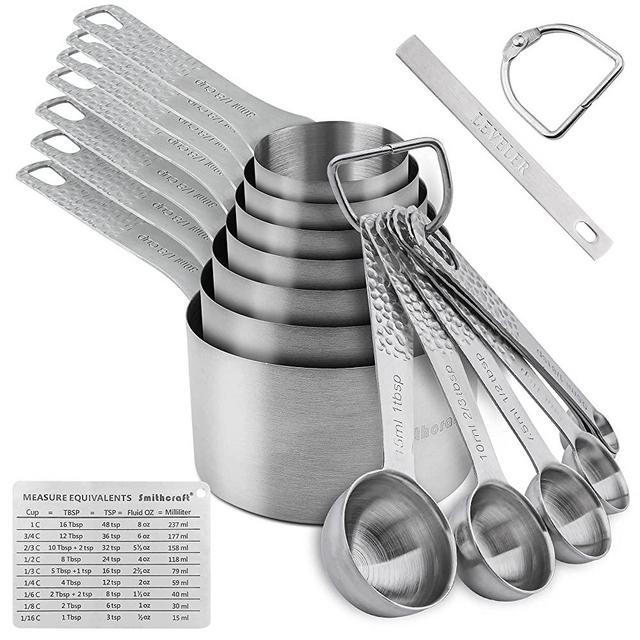 Measuring Cups and Spoons Set, Measuring Cups 7, Measuring Spoons 7 Stainless Steel Measuring Cups and Spoons Set of 16pcs Complete Professional Measurer Ingredients Leveler