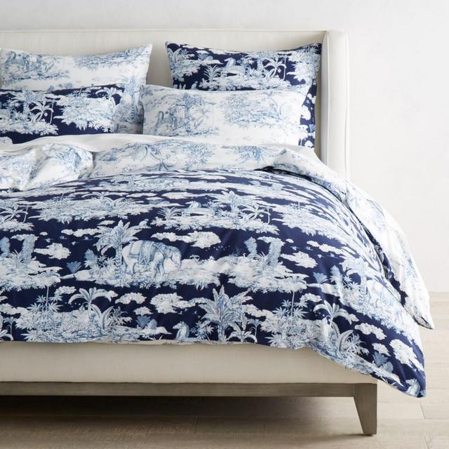 Lanta Toile Reversible Organic Bedding, King, Blue