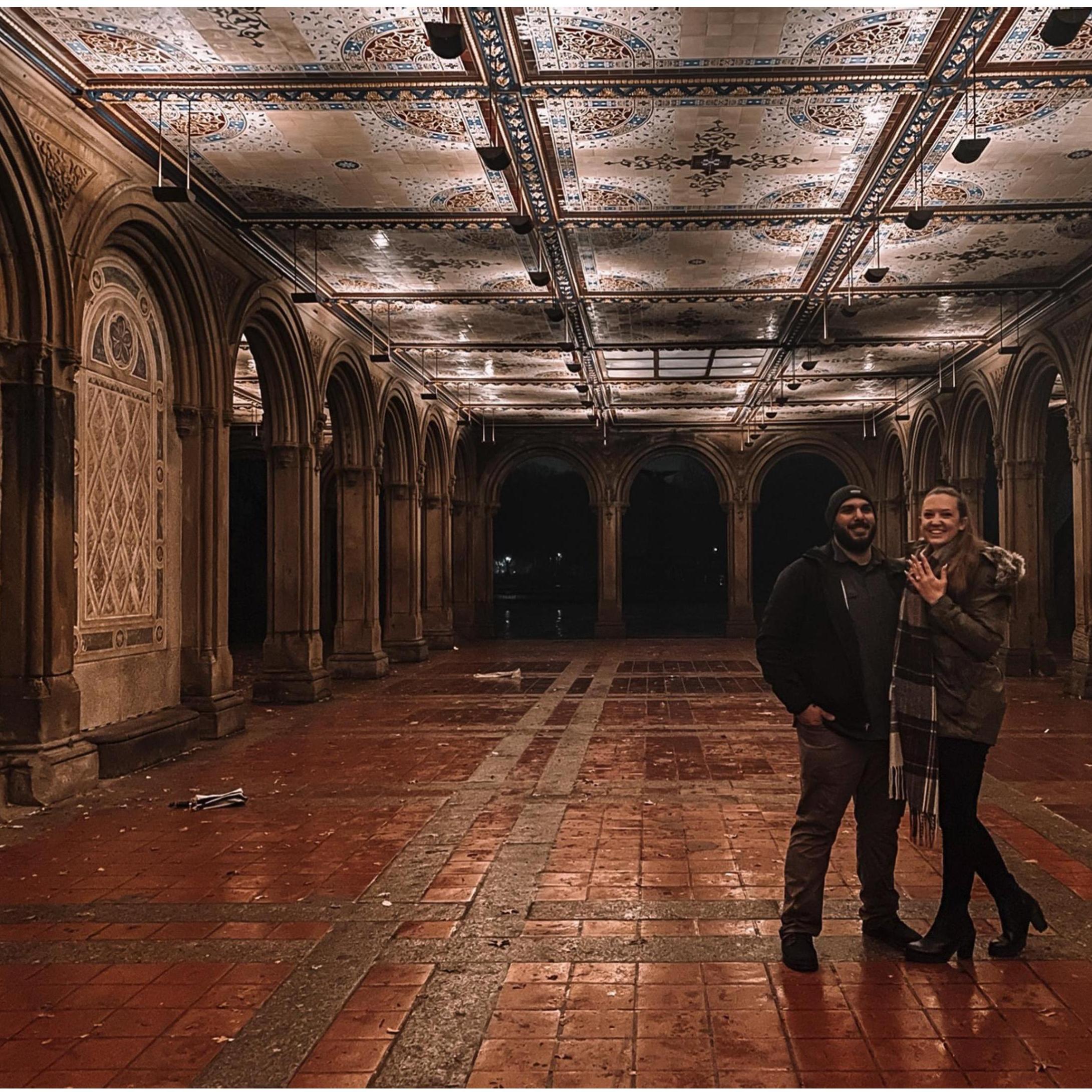 The night James proposed in Caitlyn’s favorite spot in NYC - Bethesda Fountain and Terrace in Central Park.
