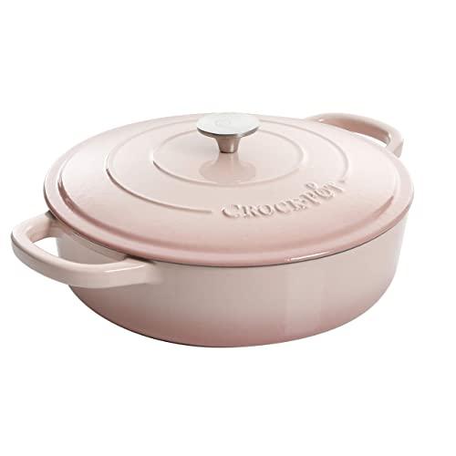 Crock Pot Artisan Enameled Cast Iron Braiser W/Lid, 5-Quart, Blush