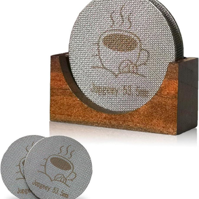2 Packs 53.5mm Espresso Puck Screen with Stand, Reusable Coffee Filters Compatible with Breville Barista 54mm Portafilter Basket, 1.7mm Thickness 150μm 316 Stainless Steel Espresso Machine Accessories
