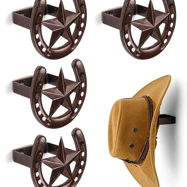 Cowboy Hat Hanger Wall Mount, 4 Pack Cowboy Hat Rack, Metal Horseshoe Hook, Horseshoe Decor, Western Hat Hook for Wall, Hat Holder for Entryway Closet, Bridle Hook for Tack Room, Horse Supplies