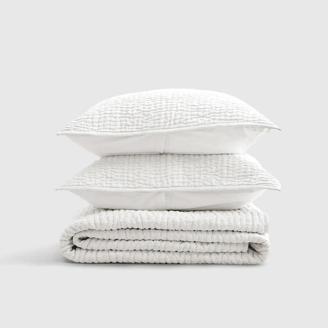 European Linen Cotton Stitch Quilt Set - White