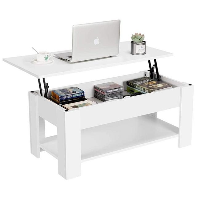 YAHEETECH Lift Top Coffee Table with Hidden Compartment and Storage Shelf - Lift Tabletop for Living Room Reception, White