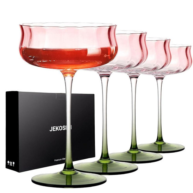 JEKOSEN 2024 Tulip Series Crystal Martini Cocktail Glasses 13 Ounce Set of 4 With Premium Gift Box Premium Strong Lead-Free Clear