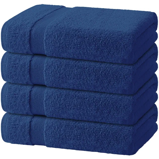 Wealuxe Premium Bath Towels Set of 4 - 100% Ring Spun Cotton 650GSM, Extra Absorbent, Soft Towels for Bathroom, Shower, Hotel, Spa - 27x54" Navy