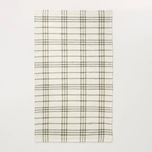 3'x5' Tri-Stripe Plaid Handmade Woven Accent Rug Green/Cream - Hearth & Hand™ with Magnolia