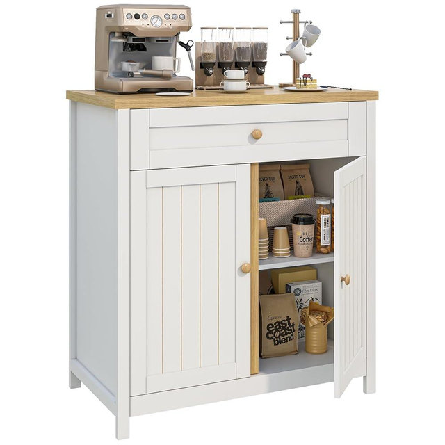 Viaozutis Storage Cabinet,Coffee Bar Cabinet, Kitchen Storage Cabinet, Modern Farmhouse Buffet Sideboard with Drawer, for Kitchen, Dining Room, Entryway（White）