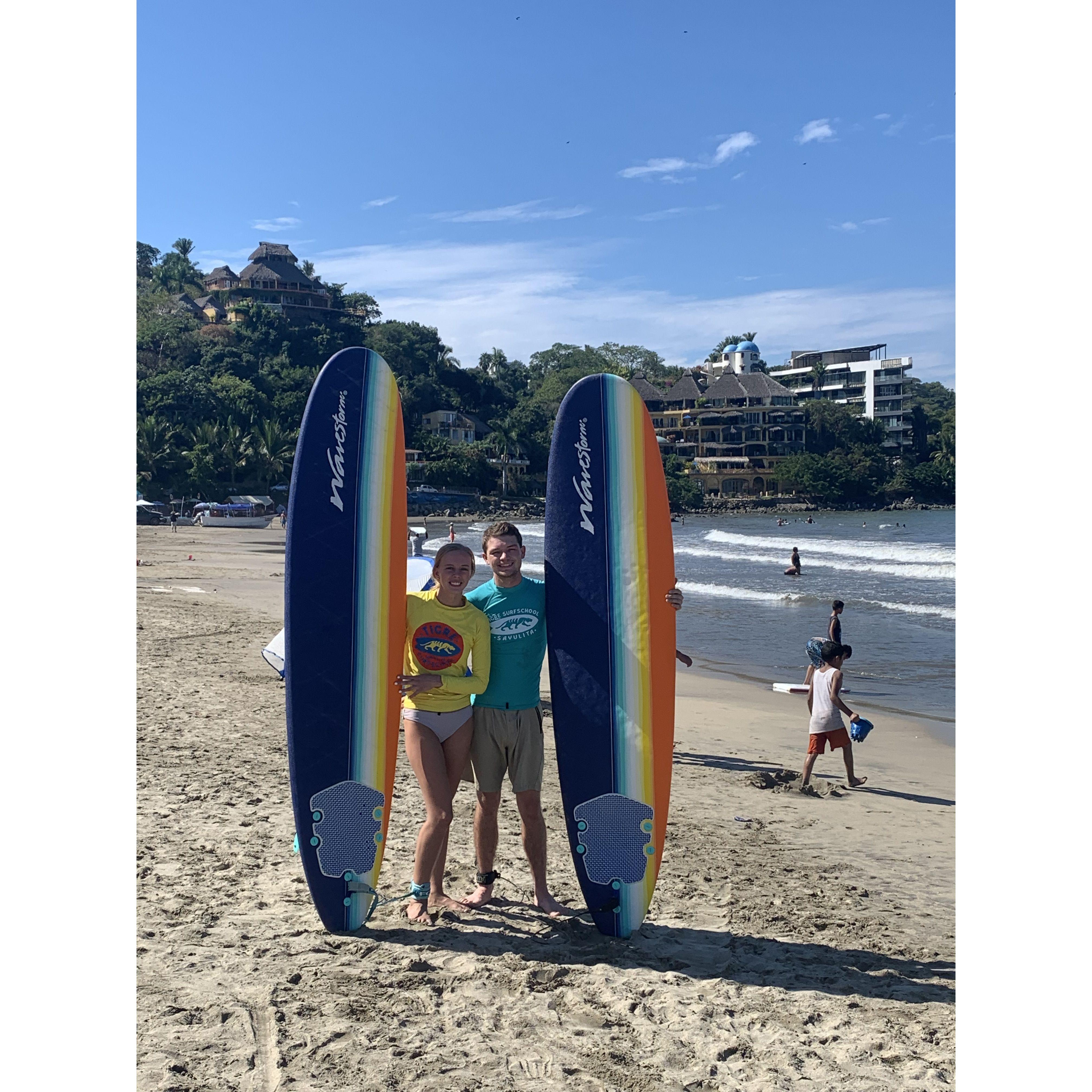 Our first time surfing in Sayulita on Hannah's 21st birthday!