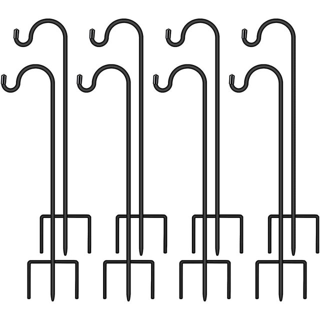 Gtongoko 8 Pack Adjustable Shepherds Hook Matte Black, Outdoor Garden Hook 32 in