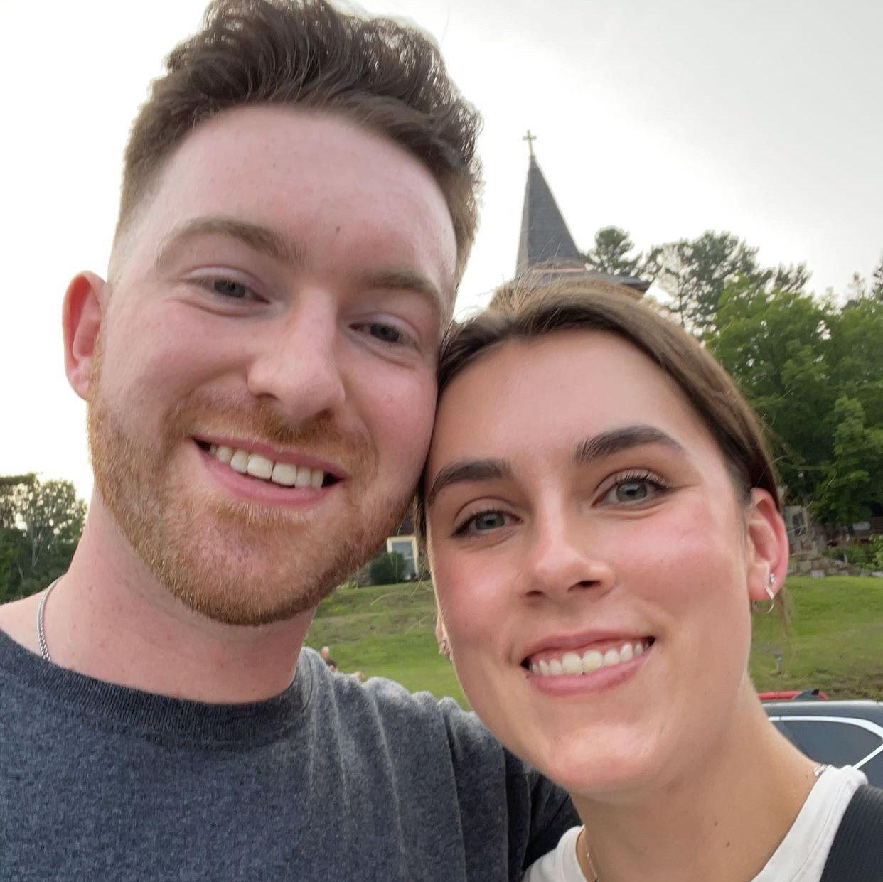 This photo was taken moments before Nick proposed in Lake Placid! He got Amber to outside on the lawn to "watch the sunset" and asked to take a selfie to get her standing up! Taken July 26th, 2023.