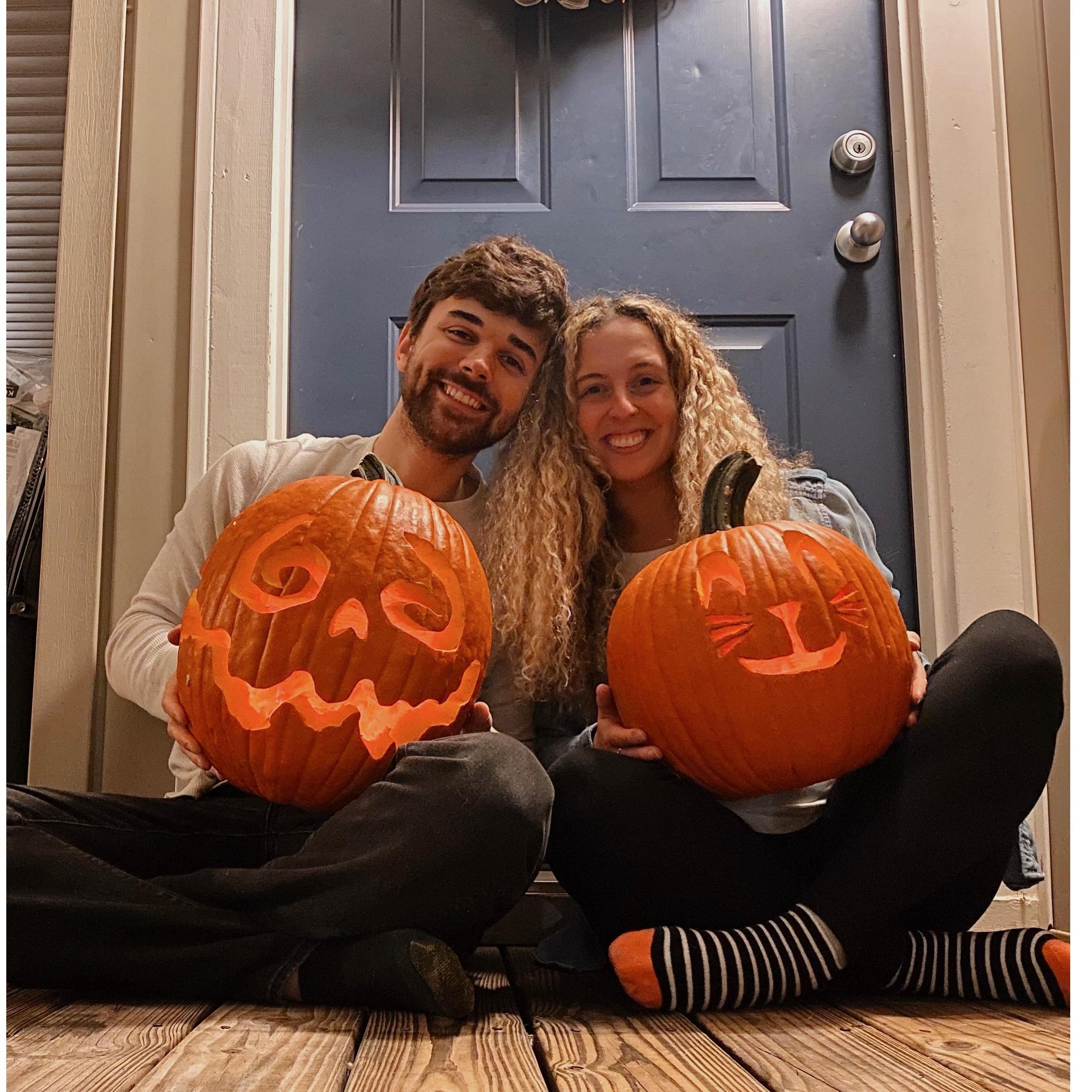 Our first time carving pumpkins in our first home together!