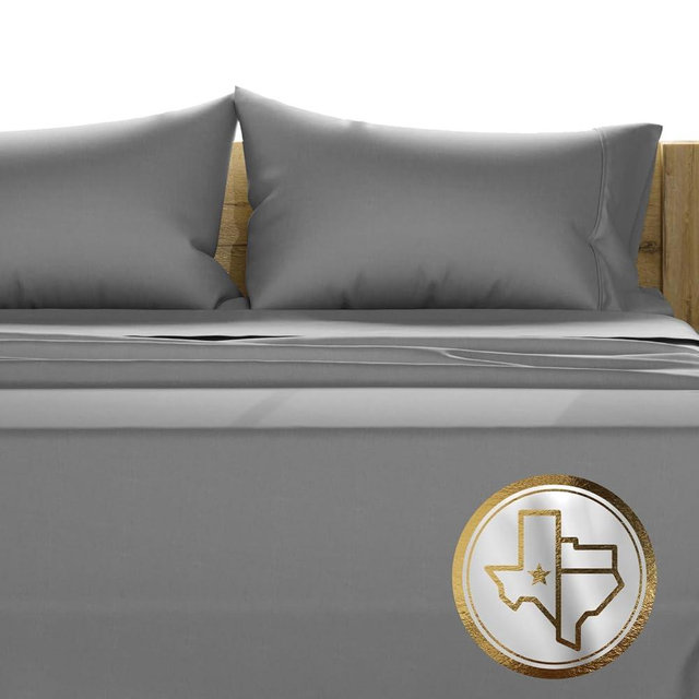 TEXAS LINEN CO. 100% Egyptian Cotton Sheets Queen Size - 1500 Thread Count 4 PC Queen Sheet Set Egyptian Cotton, Sateen Luxury Sheets Queen Size, High Thread Count Sheets, 16" Deep Pocket - Dark Grey