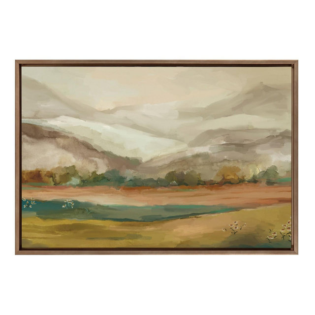 Kate & Laurel All Things Decor 23"x33" Sylvie Mountainscape Framed Canvas Wall Art by Annie Quigley: Transitional Style