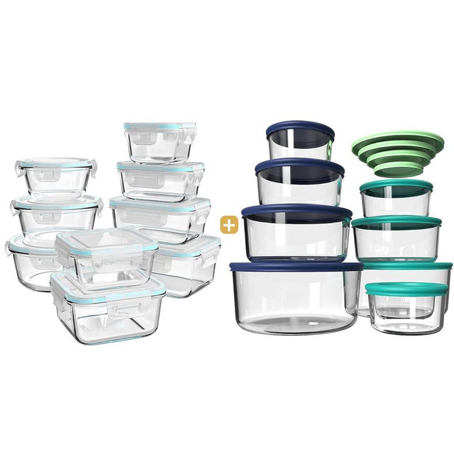 AILTEC 9 pack & 8 pack Glass food storage containers with lids,Glass meal prep containers