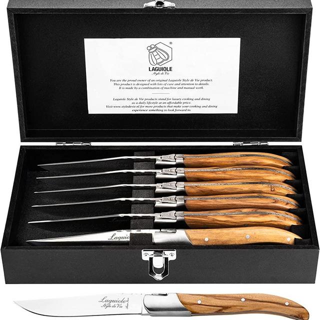 Laguiole Style de Vie Steak Knives, Luxury Line, 6 pieces, Olive Wood, in giftbox