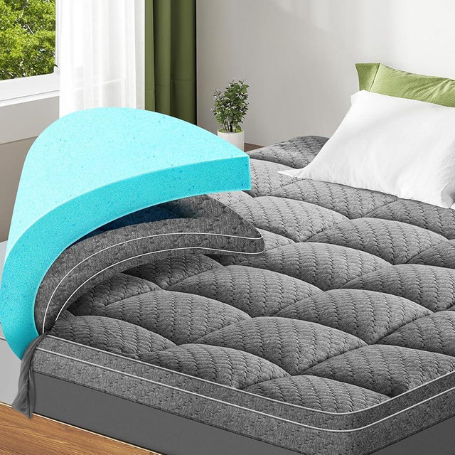 Dual Layer 3 Inch Memory Foam Mattress Topper Queen Size, 2 Inch Cooling Gel Memory Foam Plus 1 Inch PillowTop Mattress Pad Cover, with 8-21 Inch Deep Pocket, Grey
