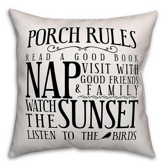 Black Porch Rules Outdoor Pillow