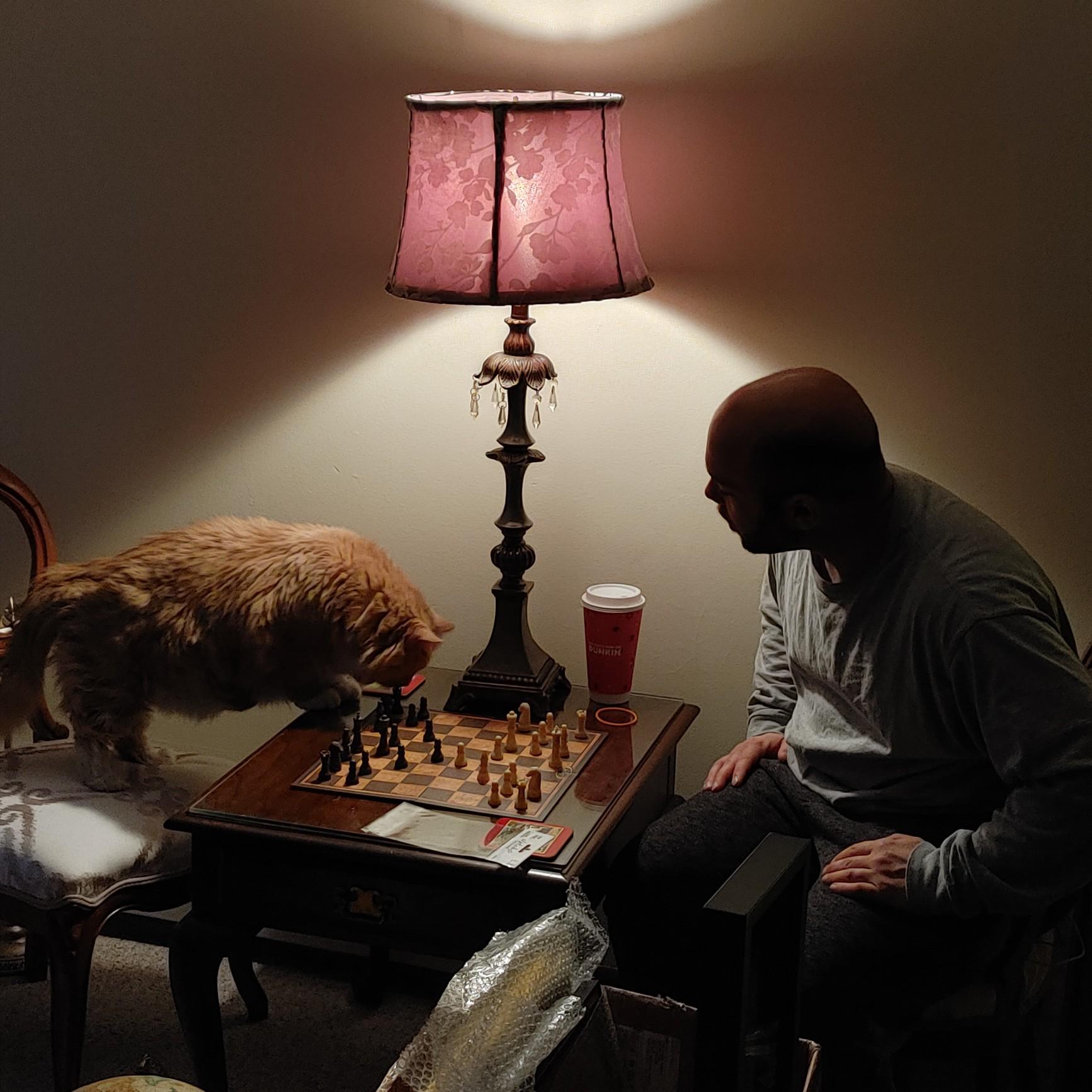 Jan. 16, 2021 - Joe watches Leo pick his move. ( After the camera was off him, Leo actually did pick up a piece!)