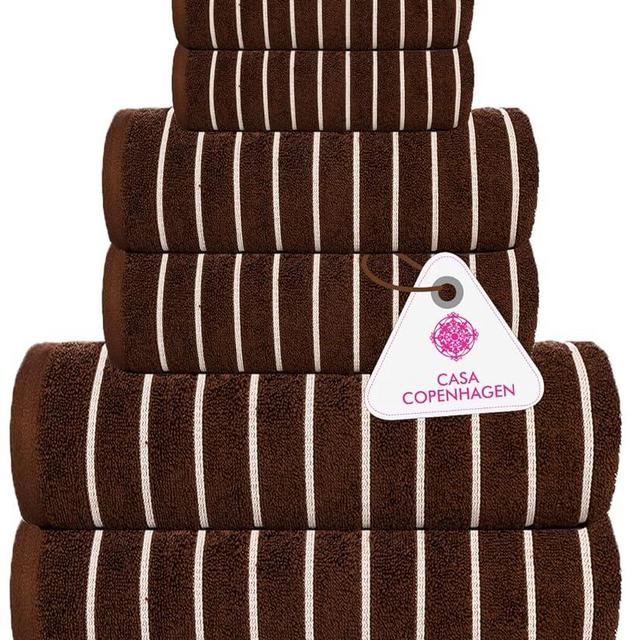CASA COPENHAGEN Ecstatic 6 Pieces Towel Set- Brown, 600 GSM 2 Bath Towel 2 Hand Towel 2 Washcloth, Designed in Denmark Made of Soft Egyptian Cotton for Bathroom, Kitchen & Shower