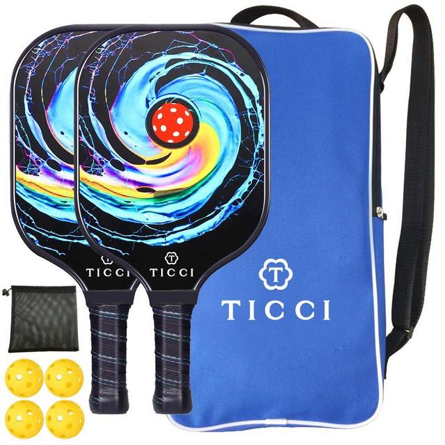 TICCI Pickleball Paddle Set 2 Premium Graphite Craft Rackets Honeycomb Core 4 Balls Ultra Cushion Grip Portable Racquet Cover Case Bag Gift Kit Men Women Kids Indoor Outdoor