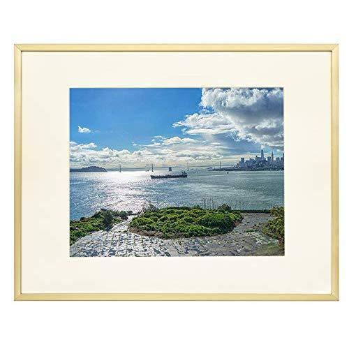 Frametory, Metal Picture Frame Collection, Aluminum Gold Photo Frame with Ivory Color Mat for Picture & Real Glass (11x14)