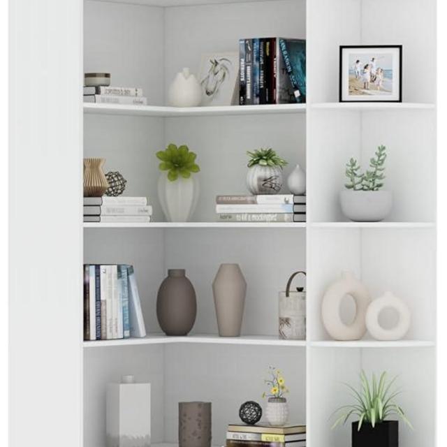 Loomie White Book Shelf, 6 Tiers Shelf Large Tall Corner Etagere Bookcase with Full Baffle, L-Shaped Modern Storage Display Industrial Bookshelves for Bedroom, Home Office, Living Room & Kitchen