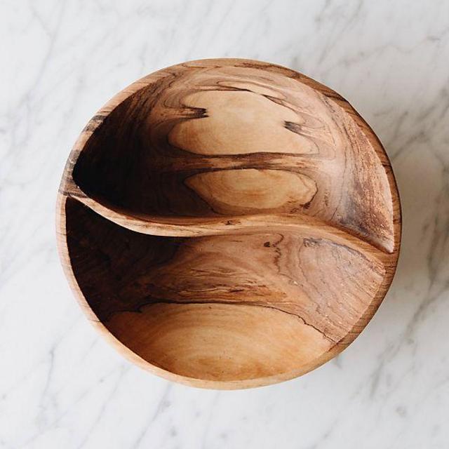 Connected Goods Hand Carved Olive Wood Split Serving Bowl