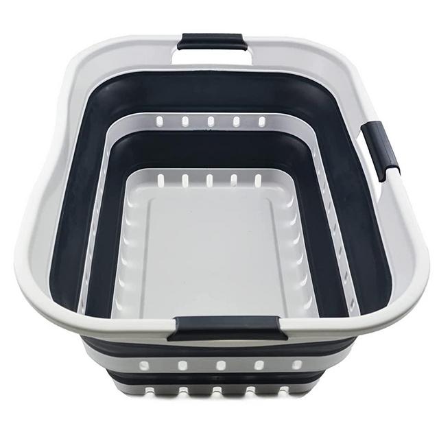 SAMMART 42L (11 gallon) Collapsible Plastic Laundry Basket - Foldable Pop Up Storage Container/Organizer - Space Saving Hamper/Basket (1, Grey/Slate Grey)