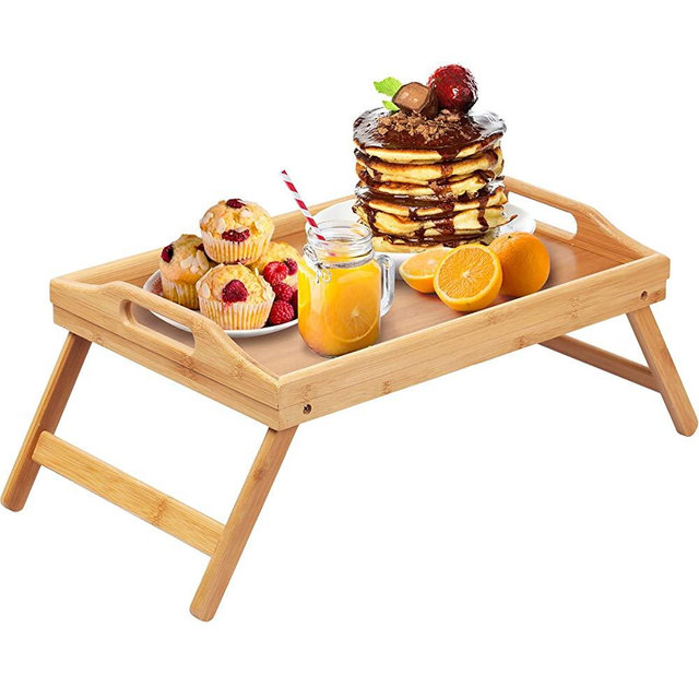 Bed Tray Table Folding Legs with Handles Breakfast Food Tray for Sofa,Bed,Eating,Drawing,Platters Serving Lap Desk Snack Tray (Yellow)