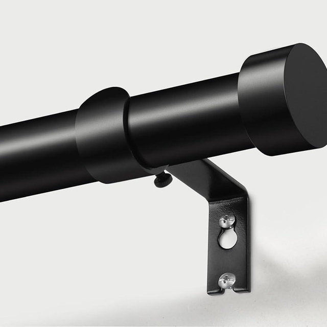 KAMANINA Black Curtain Rods 32 to 58 Inch (2.6-4.8 Feet), 1 Inch Heavy Duty Curtain Rods for Windows, Modern Adjustable Drapery Rods with End Cap (32"-58")