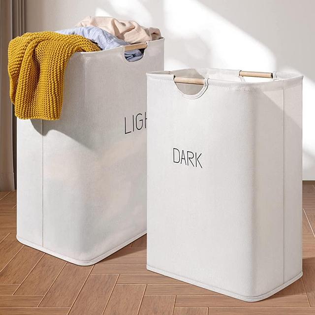 2 Pack Collapsible Laundry Basket Hamper, Ezona Foldable Laundry Basket Organizer, Folding Washing Bins,with Durable Handles,27 inch Extra Large Waterproof Portable,for Family Laundry Room Bathroom